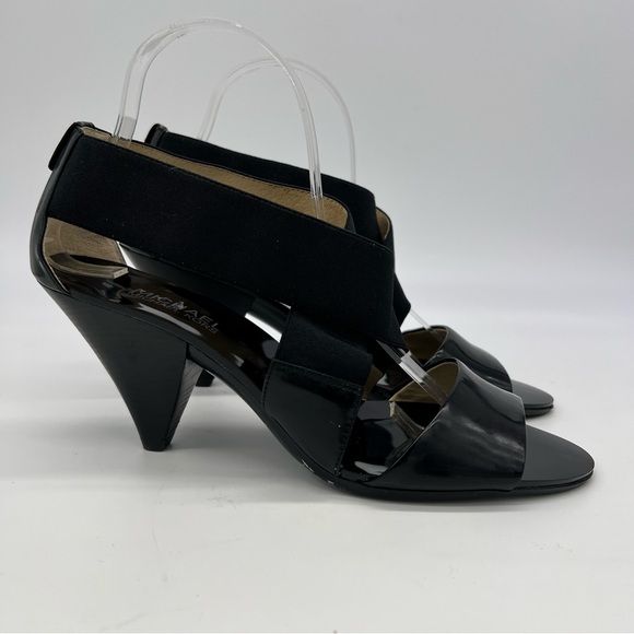 MICHAEL Michael Kors Shoes - Michael Kors Odette Black Strappy Open Toe Sandals Elastic Cone Heel Size 9 US